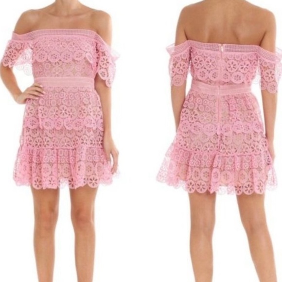 SELF-PORTRAIT | Pink mini lace dress - Picture 1 of 11